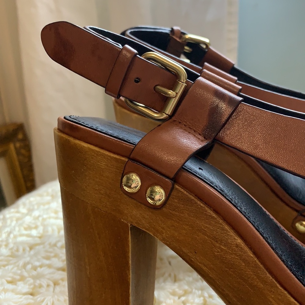 Coach wooden platform leather heels. Size 7 - Picture 3 of 7